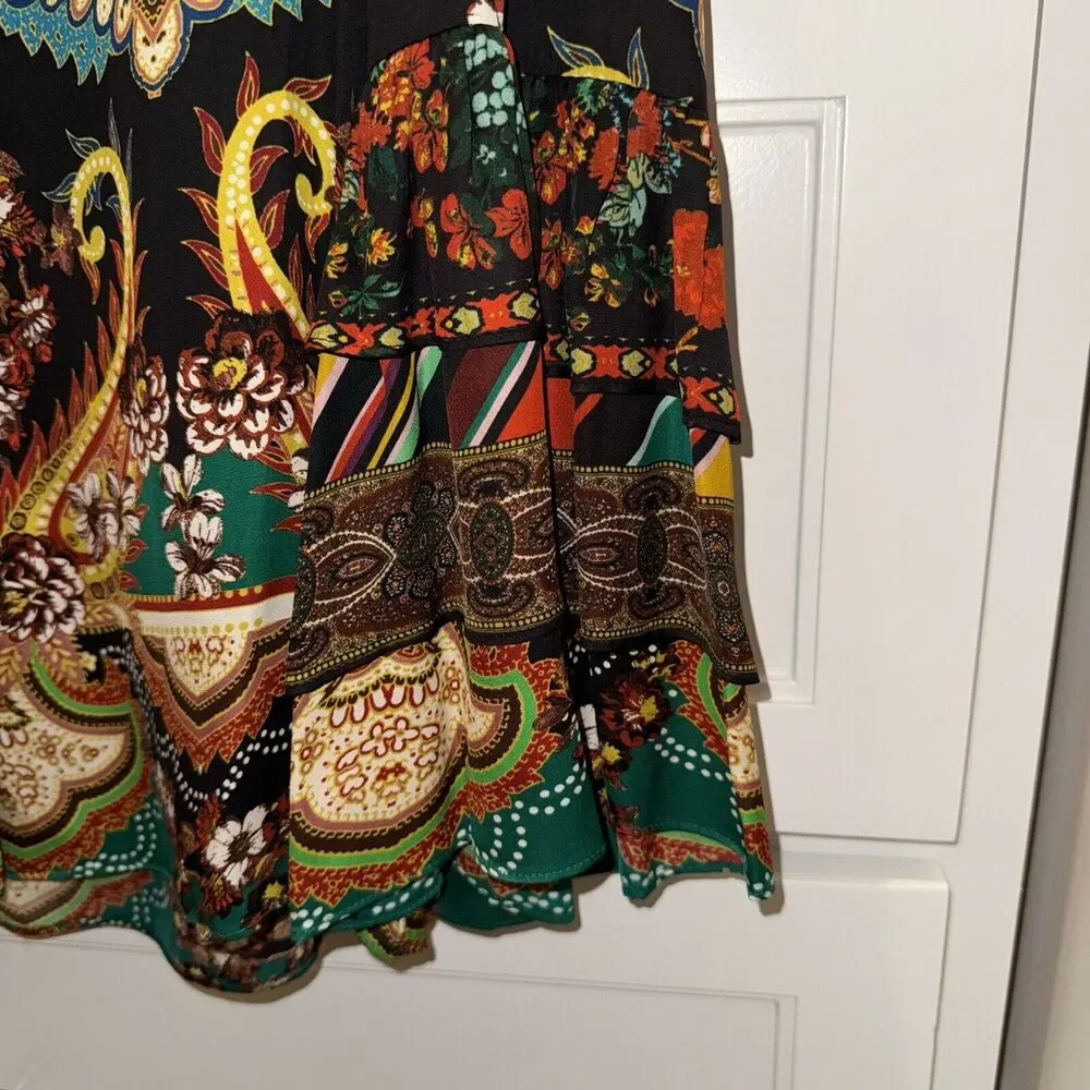 Alice and Olivia Liberty Printed Button-Front Tiered Ruffled Blouse Small - Picture 10 of 13
